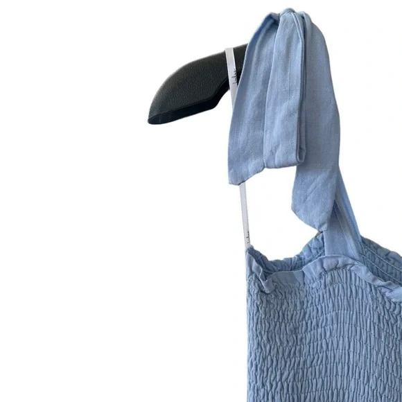 Lulus Smocked Midi Dress size Medium Light Blue Tie Shoulder Lined - Picture 3 of 9